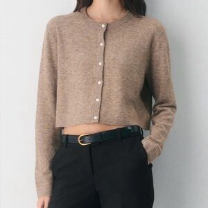 Aritzia Wilfred SoftSpoke Sicily Cardigan XS NWT Heather Nomad Taupe Cropped